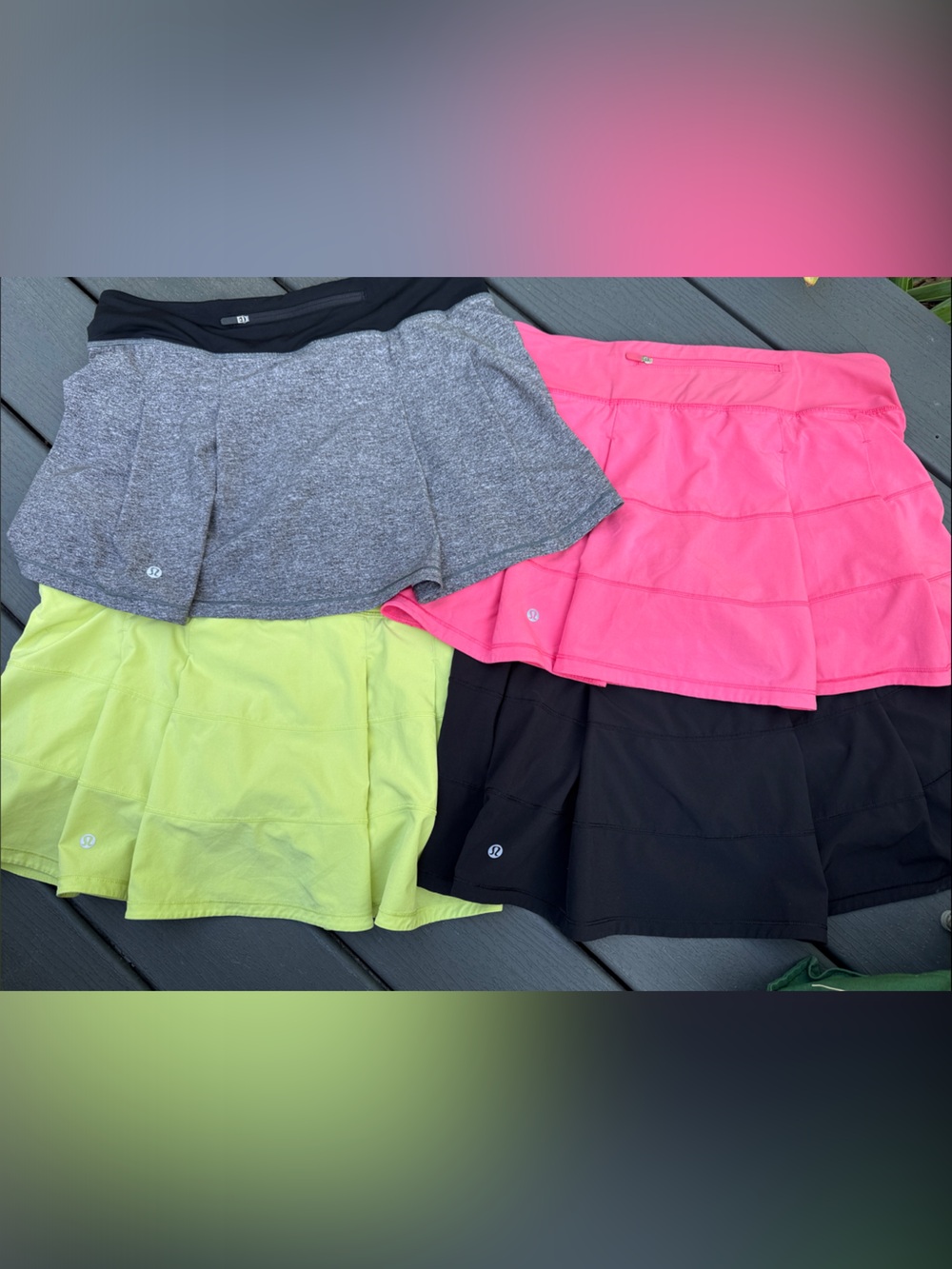 4 Lululemon Size 8 Tall 15" Pace Rival Mid Rise Skirts Pink Neon Lime Black Gray